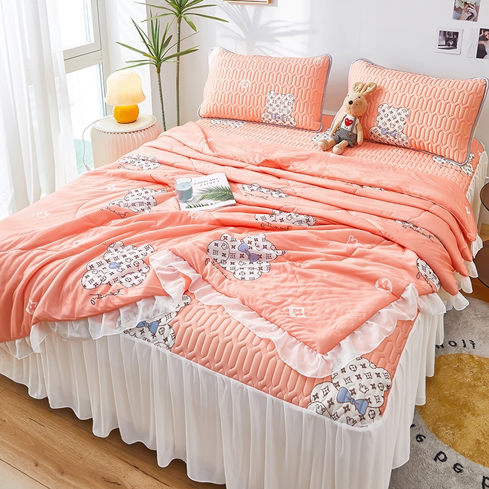 91家纺网 家纺一手货源 找家纺 爱上家居 2024新款印花凉席床裙床单款夏被-床裙款 春日明兰