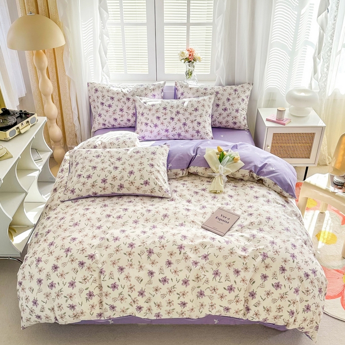 91家纺网 家纺一手货源 找家纺 晨希家居 2024新款小清新全棉印花四件套 茉然