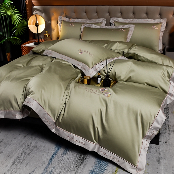 91家纺网 家纺一手货源 找家纺 瑞驰家纺 2024新款A类长绒棉刺绣四件套-雅典娜系列 雅典娜-赛琳绿