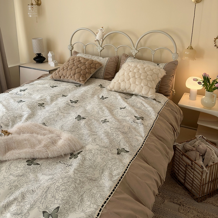 91家纺网 家纺一手货源 找家纺 晨希家居 2024新款复古法式全棉印花四件套 爱丽丝