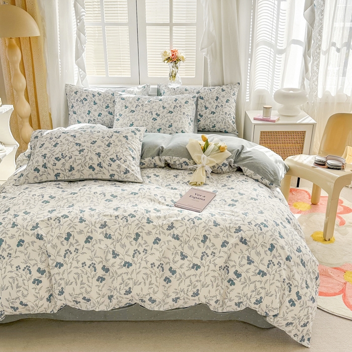 91家纺网 家纺一手货源 找家纺 晨希家居 2024新款小清新全棉印花四件套 花艺