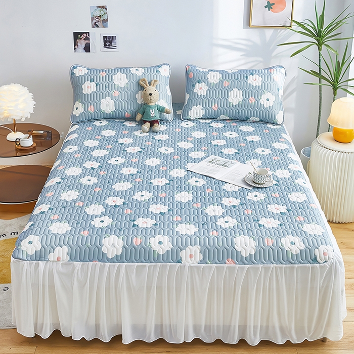 91家纺网 家纺一手货源 找家纺 爱上家居 2024新款印花凉席床裙床单款夏被-床裙款 树莓兰