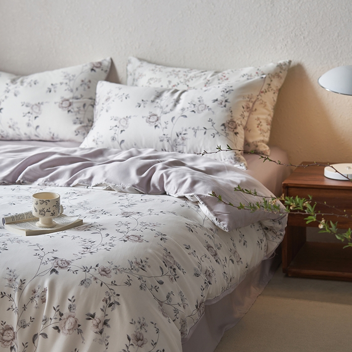 91家纺网 家纺一手货源 找家纺 时年家纺 2024春夏新品莱赛尔天丝印花四件套 情依