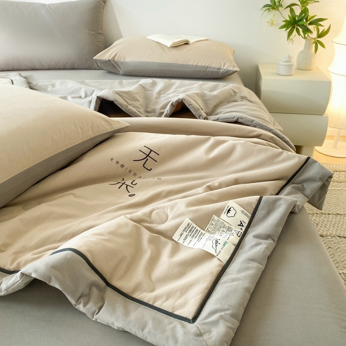 91家纺网 家纺一手货源 找家纺 荔禾家居 2024新款A类全棉水洗棉无染夏被 亚麻咖