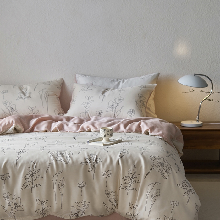 91家纺网 家纺一手货源 找家纺 时年家纺 2024春夏新品莱赛尔天丝印花四件套 菲青