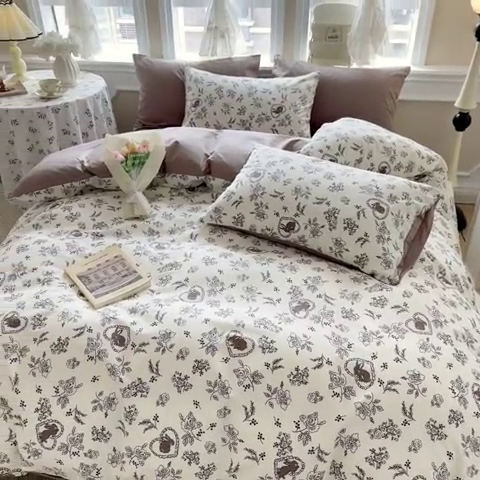 91家纺网 家纺一手货源 找家纺 晨希家居 2024新款小清新全棉印花四件套 兰幸花园