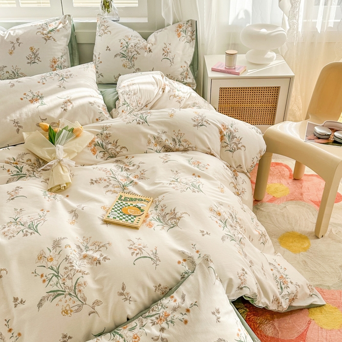 91家纺网 家纺一手货源 找家纺 晨希家居 2024新款小清新全棉印花四件套 微米