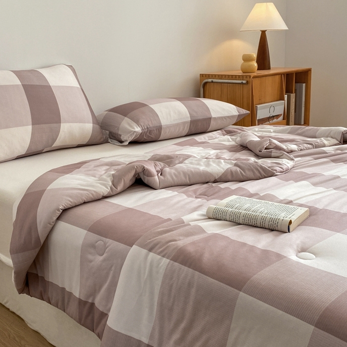 91家纺网 家纺一手货源 找家纺 荔禾家居 A类针织棉无印风夏被 咖大格