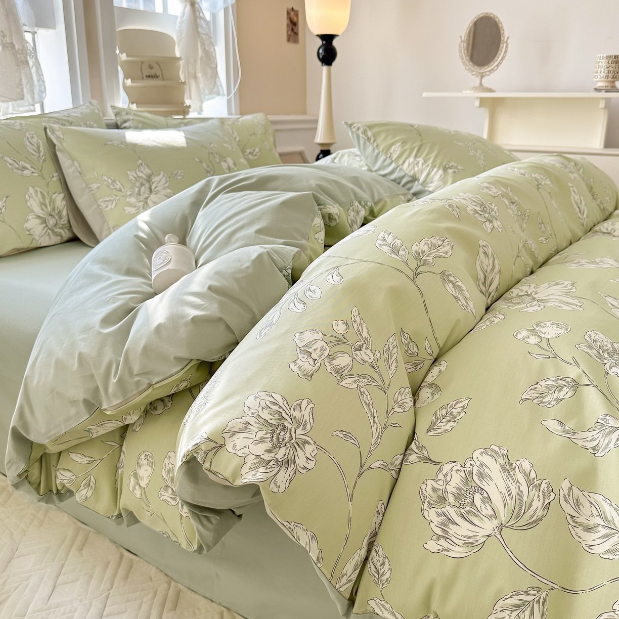 91家纺网 家纺一手货源 找家纺 晨希家居 2024新款小清新全棉印花四件套 木兰花漫