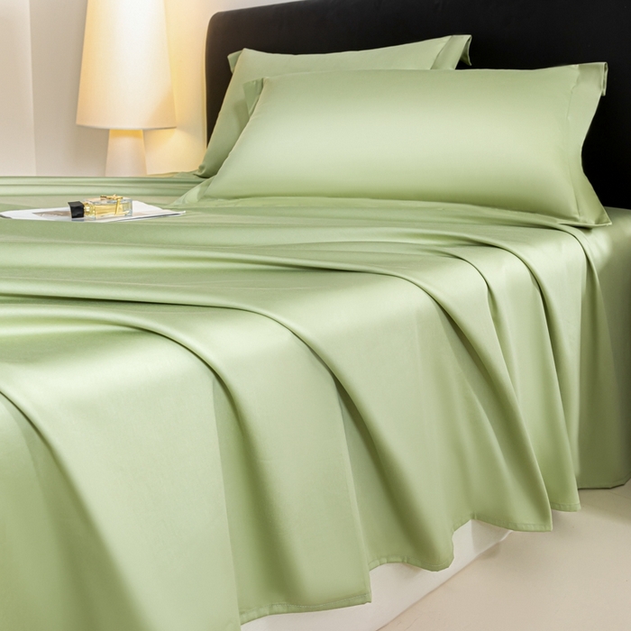 91家纺网 家纺一手货源 找家纺 秀色家纺 2025新款高端新疆长绒棉床单单件纯棉50支贡缎全棉床单双人贡缎加厚被单三件套 莫奈-艾绿