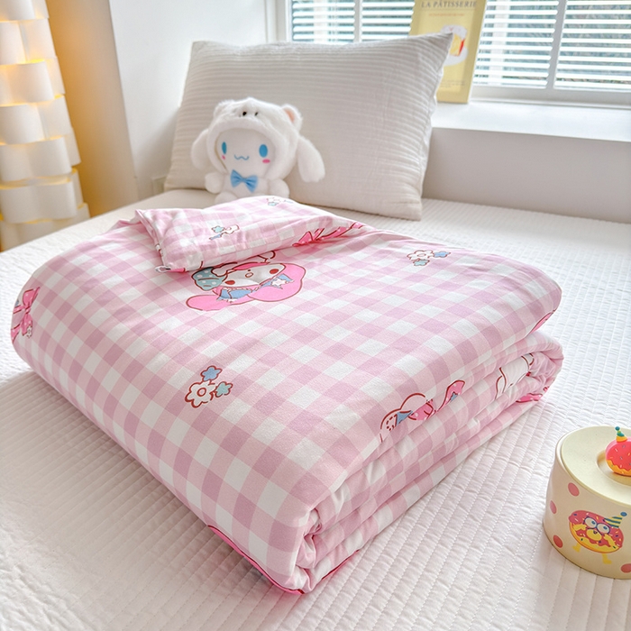 91家纺网 家纺一手货源 找家纺 博雅 2024新款三丽鸥正版系列A类牛奶丝软糯针织棉大豆纤维夏被 针织棉（带防伪标）粉格美乐蒂