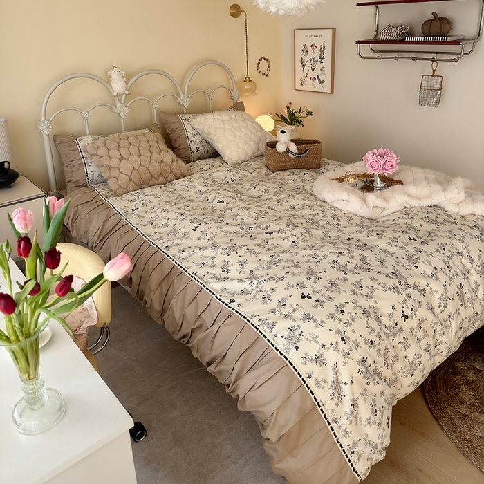 91家纺网 家纺一手货源 找家纺 晨希家居 2024新款复古法式全棉印花四件套 繁花