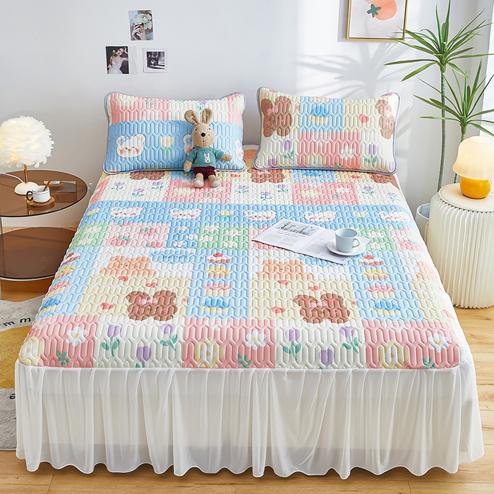 91家纺网 家纺一手货源 找家纺 爱上家居 2024新款印花凉席床裙床单款夏被-床裙款 乐乐熊