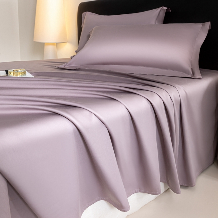 91家纺网 家纺一手货源 找家纺 秀色家纺 2025新款高端新疆长绒棉床单单件纯棉50支贡缎全棉床单双人贡缎加厚被单三件套 莫奈-香芋紫