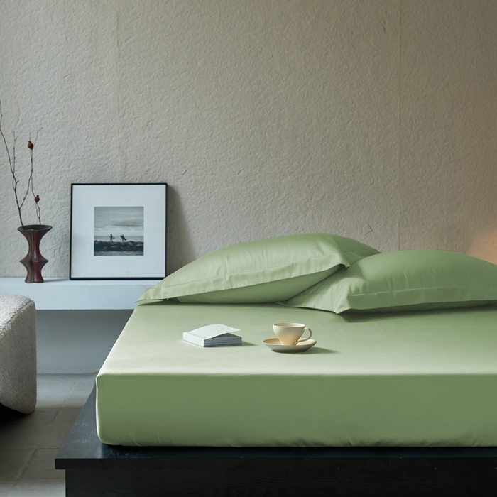 91家纺网 家纺一手货源 找家纺 秀色家纺 2025新款高端酒店50支贡缎长绒棉床笠单件纯棉全棉贡缎可裸睡单双人床上用品 梦易-艾绿