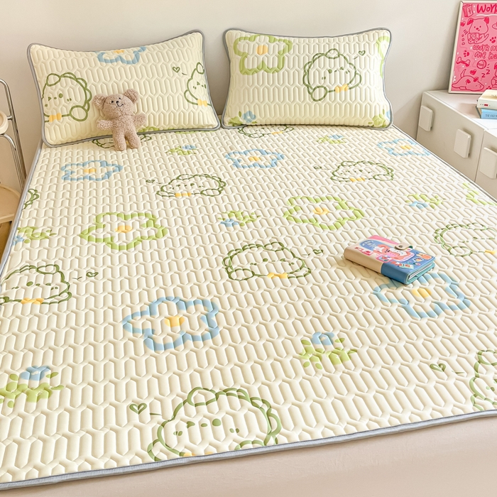 91家纺网 家纺一手货源 找家纺 沐慕 2024新款小清新印花乳胶凉席 恐龙宝贝