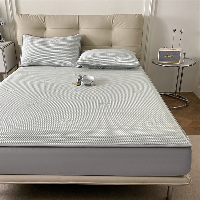 91家纺网 家纺一手货源 找家纺 （总）鑫姿席业 2025新款抗菌凉豆豆提花床笠款凉席-花朵系列