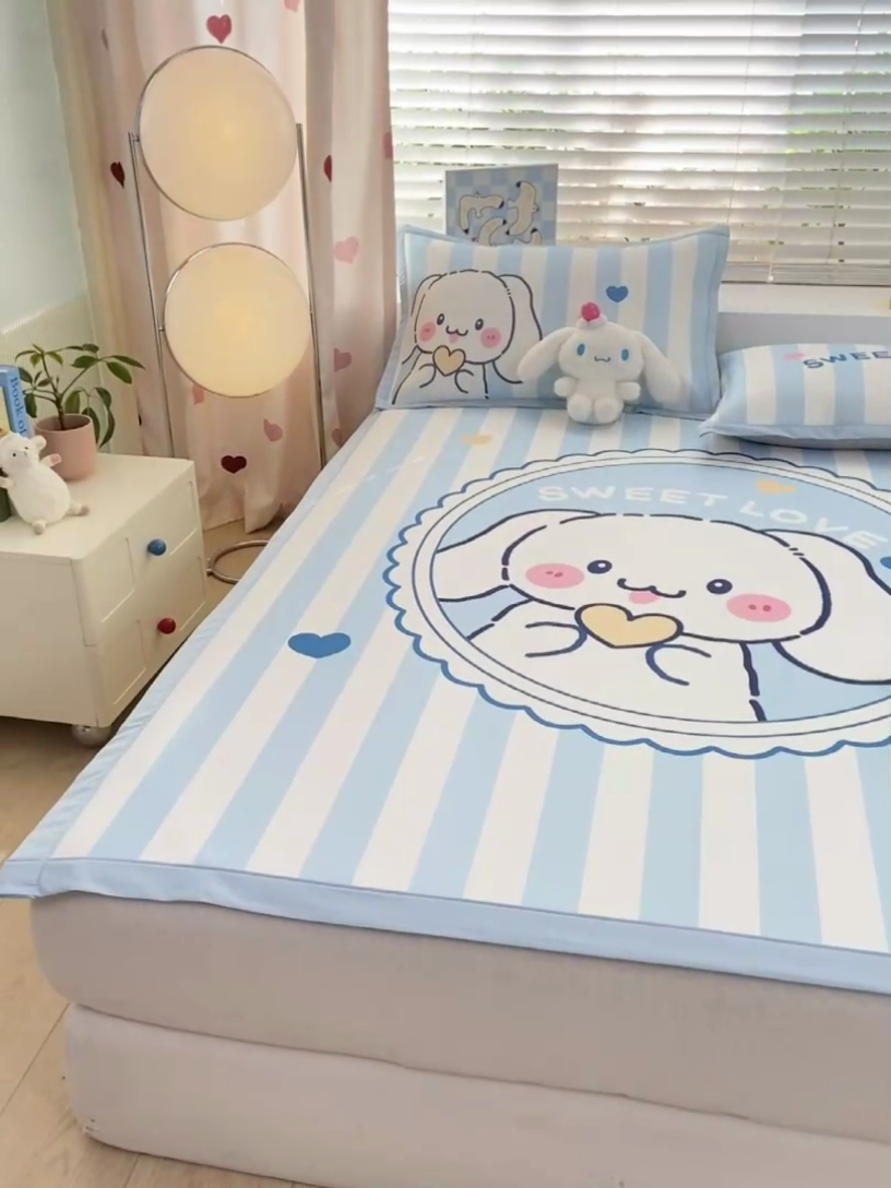 91家纺网 家纺一手货源 找家纺 博雅 2024新款1200D大版牛奶冰丝席 条纹兔