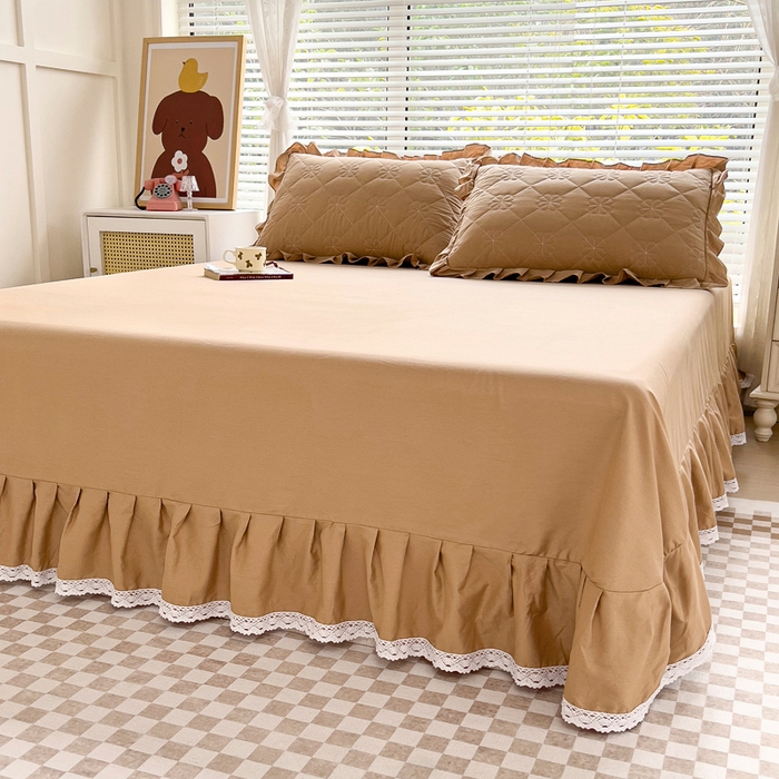 91家纺网 家纺一手货源 找家纺 情煊家纺 2024新款全棉斜纹花边床单系列-纯色款 浅驼