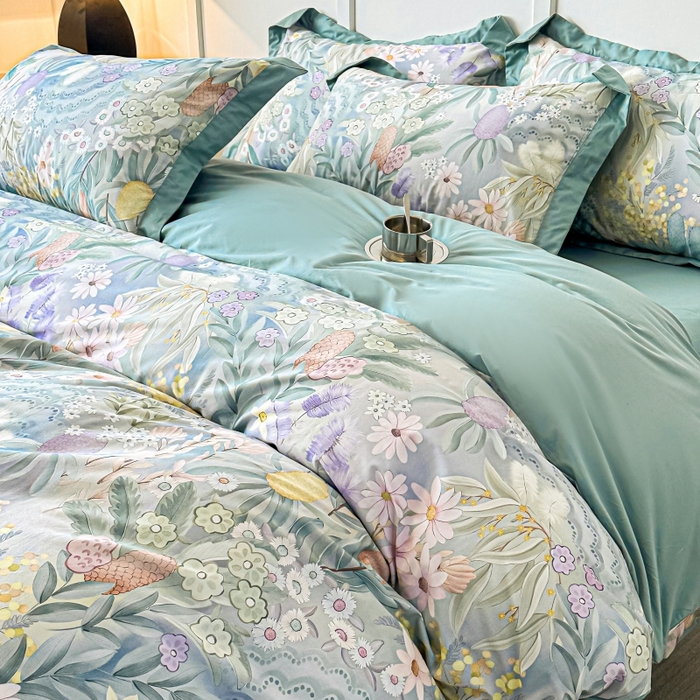 91家纺网 家纺一手货源 找家纺 棉生活 2024新款铂金棉高支数码印花四件套 林溪清婉