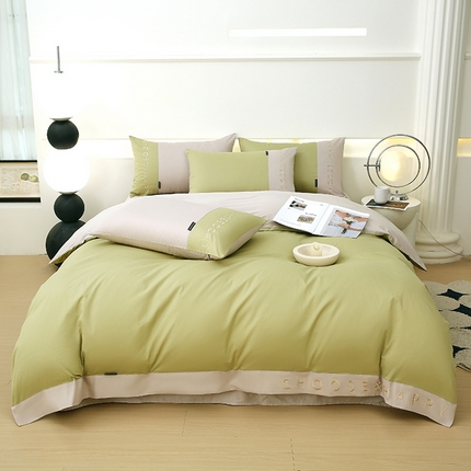 91家纺网 家纺一手货源 找家纺 （总）2024新款简约家居.刺绣纯色拼色四件套--伊可系列