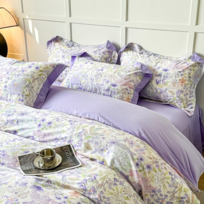 91家纺网 家纺一手货源 找家纺 棉生活 2024新款铂金棉高支数码印花四件套 盛夏光景　紫