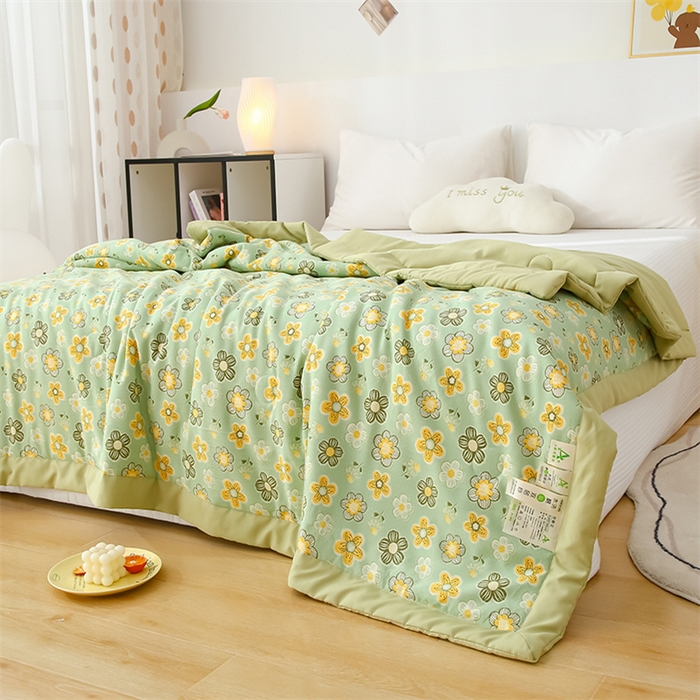 91家纺网 家纺一手货源 找家纺 爱宝被业 2025新款水洗棉麻双层纱夏凉被 花漾