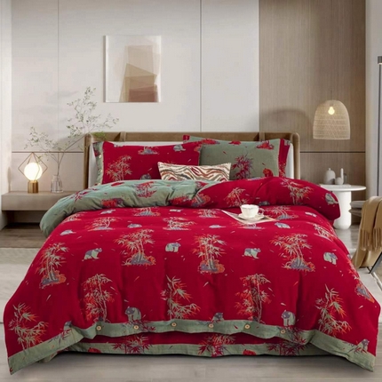 91家纺网 家纺一手货源 找家纺 双层纱家居 2024新款双层纱四件套系列（第三批）-AA纽扣款 福竹