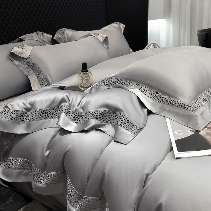 91家纺网 家纺一手货源 找家纺 若未家居 LOVEWE HOUSE 2025新款进口天丝意式镂空工艺高端套件--威尔士 威尔士 银灰