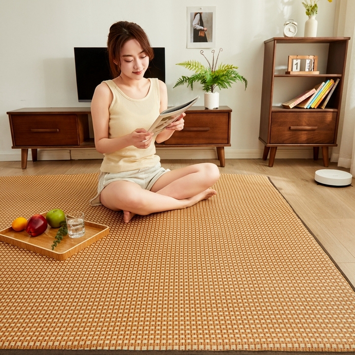 91家纺网 家纺一手货源 找家纺 祁恋婷家居 2024新款日式榻榻米冰藤午睡垫-大床 经典格-咖色