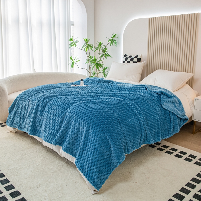 91家纺网 家纺一手货源 找家纺 卡琪曼 2025新款高克重金龟绒牛奶绒毛毯毯子 蓝色