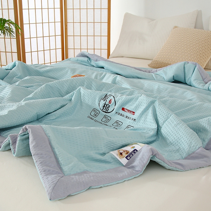 91家纺网 家纺一手货源 找家纺 爱宝被业 2025新款泡泡纱夏被 水绿