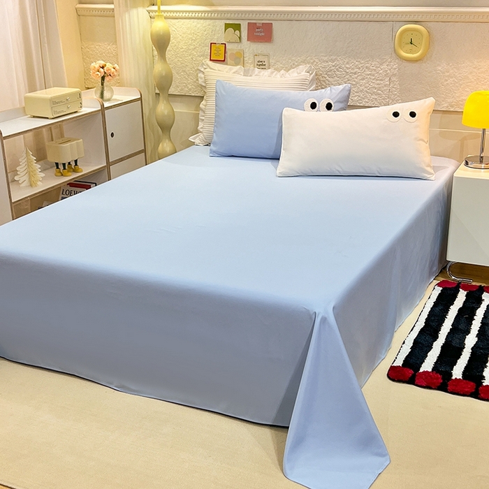 91家纺网 家纺一手货源 找家纺 艾米家居 2025新款水洗真丝大眼睛系列四件套 白+ 蓝