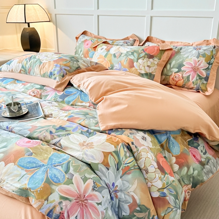 91家纺网 家纺一手货源 找家纺 棉生活 2024新款铂金棉高支数码印花四件套 花的嫁纱