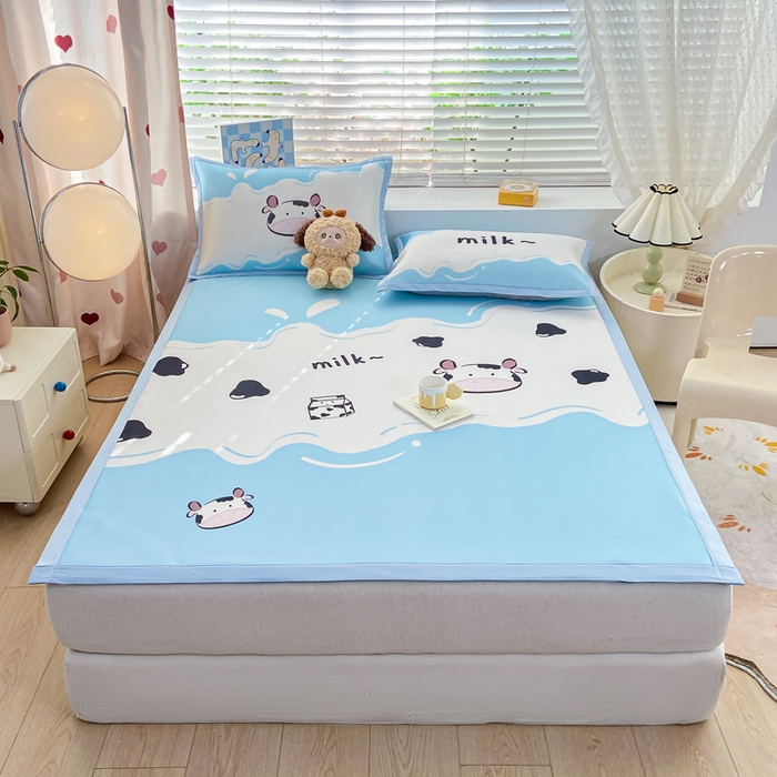 91家纺网 家纺一手货源 找家纺 博雅 2024新款1200D大版牛奶冰丝席 奶牛