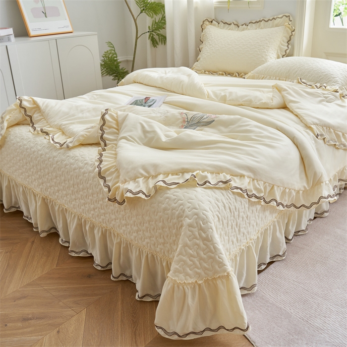 91家纺网 家纺一手货源 找家纺 恒爱家纺 2024新款玉玲珑单床盖 象牙白