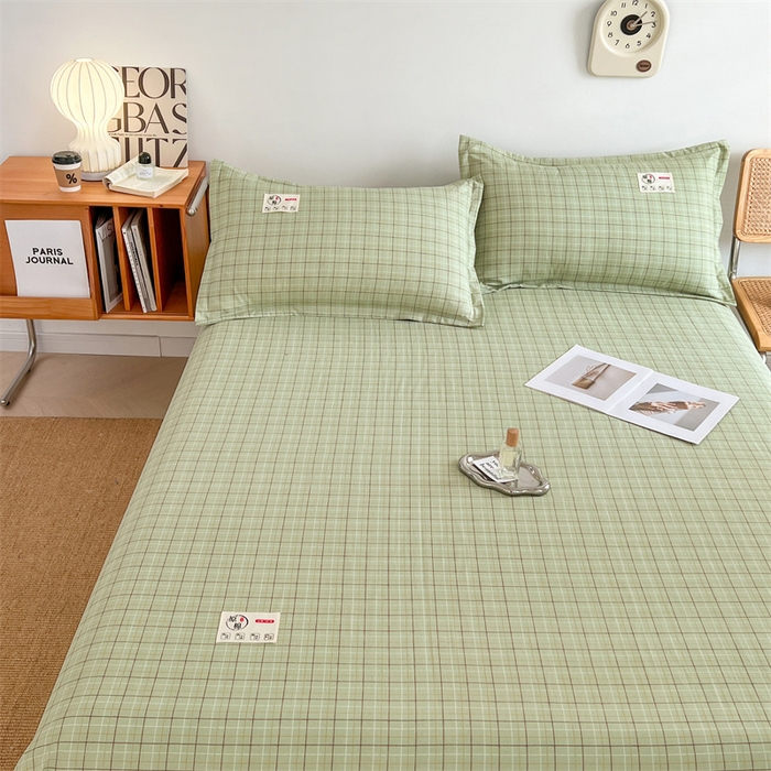 91家纺网 家纺一手货源 找家纺 梦舒羽 2025新款水洗棉麻单层床单 线条格-绿