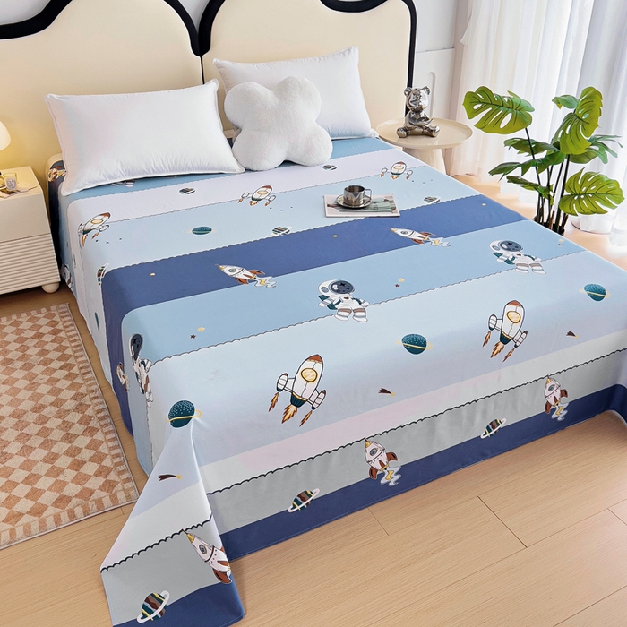 91家纺网 家纺一手货源 找家纺 情煊家纺 2024新款全棉斜纹直角床单系列-印花款 宇航员