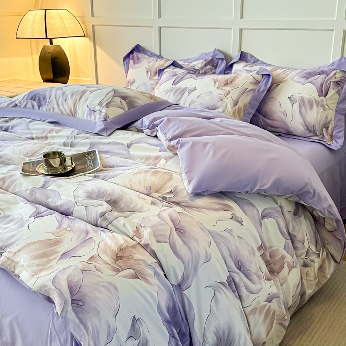 91家纺网 家纺一手货源 找家纺 棉生活 2024新款铂金棉高支数码印花四件套 步步生莲