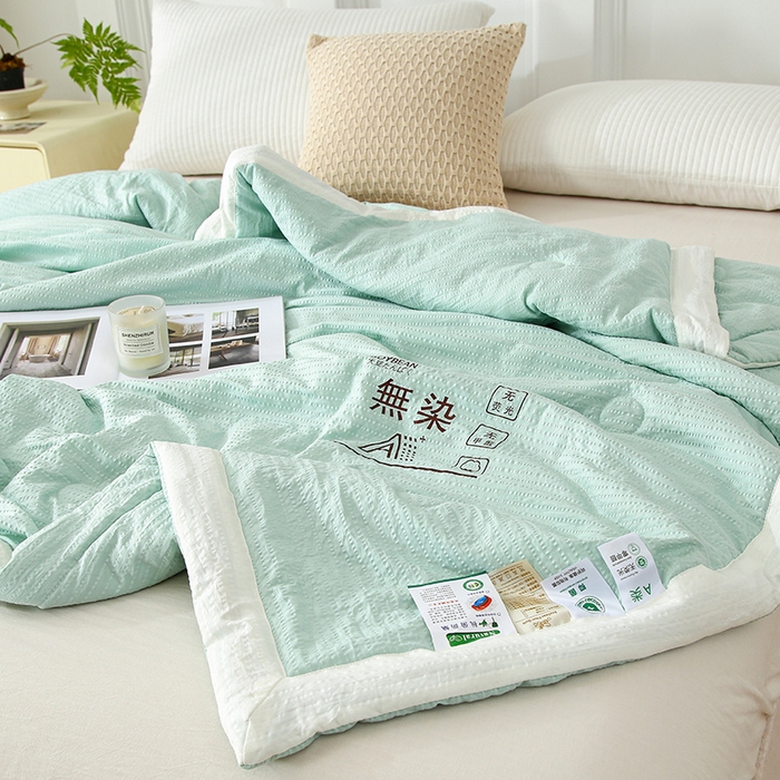 91家纺网 家纺一手货源 找家纺 爱宝被业 2024新款水洗针织棉无染被 绿色