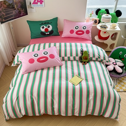 2024新款大版枕套数码印花全棉四件套 糖果条纹