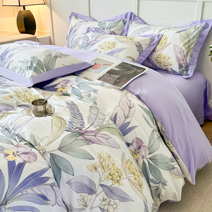 91家纺网 家纺一手货源 找家纺 棉生活 2024新款铂金棉高支数码印花四件套 花意飘香