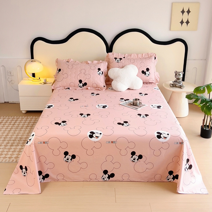 91家纺网 家纺一手货源 找家纺 情煊家纺 2024新款全棉斜纹直角床单系列-印花款 米老鼠粉