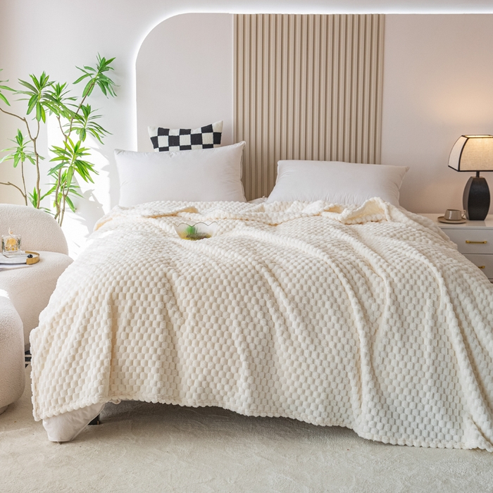 91家纺网 家纺一手货源 找家纺 卡琪曼 2025新款高克重金龟绒牛奶绒毛毯毯子 米白