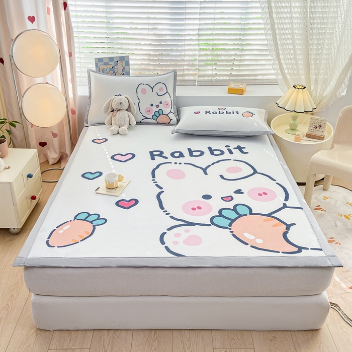 91家纺网 家纺一手货源 找家纺 博雅 2024新款1200D大版牛奶冰丝席 萝卜兔