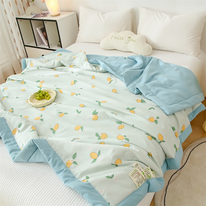 91家纺网 家纺一手货源 找家纺 爱宝被业 2025新款水洗棉麻双层纱夏凉被 浪漫果实