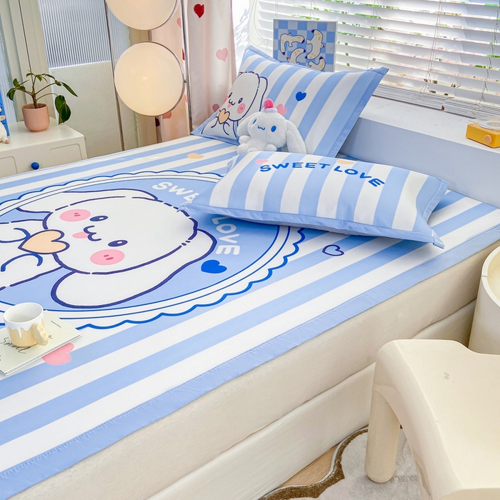 91家纺网 家纺一手货源 找家纺 博雅 2024新款1200D大版牛奶冰丝席 条纹兔