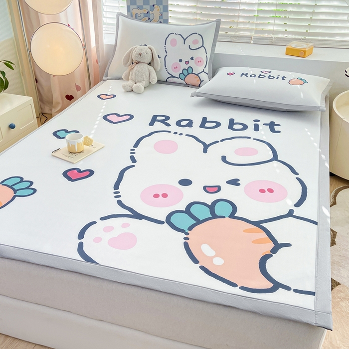 91家纺网 家纺一手货源 找家纺 博雅 2024新款1200D大版牛奶冰丝席 萝卜兔