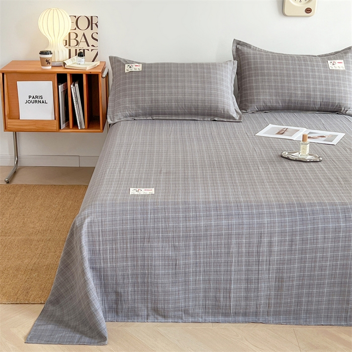 91家纺网 家纺一手货源 找家纺 梦舒羽 2025新款水洗棉麻单层床单 线条格-深灰