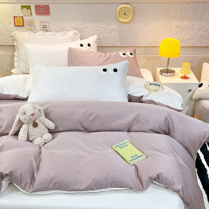 91家纺网 家纺一手货源 找家纺 艾米家居 2025新款水洗真丝大眼睛系列四件套 香槟+白